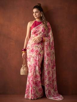 Koskii - Off White Tissue Sequins Saree with Matching Blouse Piece