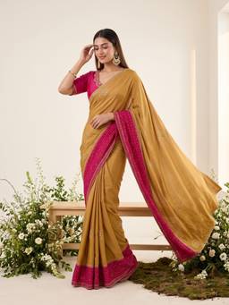 Koskii - Mustard Tissue Bandhej Cut Dana Saree with Matching Blouse Piece