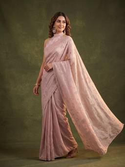 Koskii - Light Lavender Tissue Gold Stone Work Saree with Matching Blouse Piece