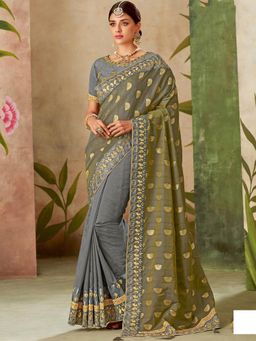 Odette - Grey Weaved Silk Designer Saree with Unstitched Blouse