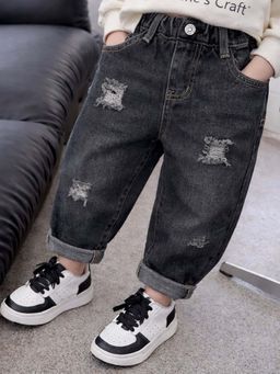 Googo Gaaga - Boy's Black Baggy Fit Mid Rise StretchableTrousers Jeans