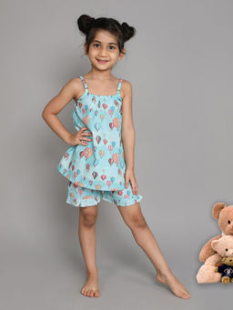 Little Clothings - Girls Printed Sleeveless Co-Ord Blue (Set of 2)