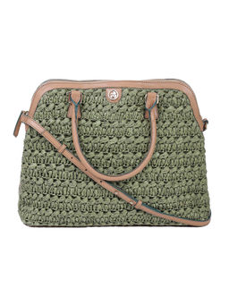 Label Ritu Kumar - Green Weave Handbag with Detachable Belt (Set of 2)