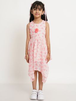 Creative Kids - Girls Pink Duck Print Fit & Flare Dress