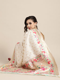 Sareemall - Off White Festive Wear Silk Blend Woven Saree With Unstitched Blouse with Unstitched