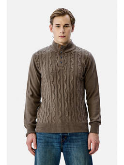Snitch - Beige Cable Full Sleeves Regular Casual Sweater