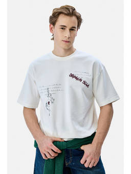 Snitch - White Graphic Half Sleeves Oversized Casual T-Shirt For Men