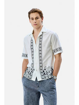 Snitch - White Half Sleeves Boxy Shirt For Men