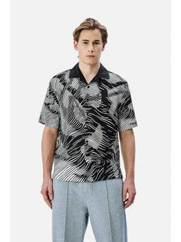 Snitch - Black Abstract Half Sleeves Boxy Casual Shirt For Men