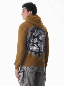 Jack & Jones - Men Brown Printed Hooded Hoodie
