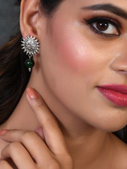 Shoshaa - Silver-Plated Oxidised Green Classic Drop Earrings