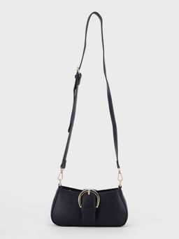 Twenty Dresses by Nykaa Fashion - Black Solid Gold Buckle Small Sling Bag