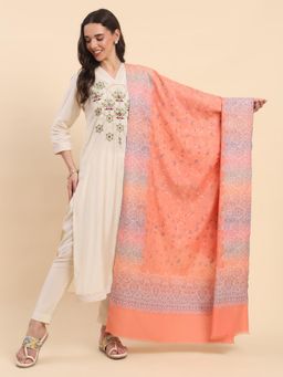 La Vastraa - Peach Floral Woven Shawl