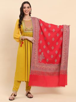 La Vastraa - Pink Floral Ethnic Motif Shawl