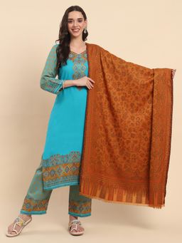 La Vastraa - Mustard Woven Design Poise Design Shawl