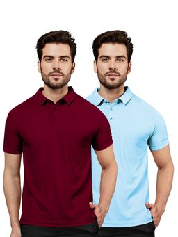 FREECULTR - Classic Men Blue and Maroon Trendy and Comfortable Polo T-Shirt (Pack of 2)
