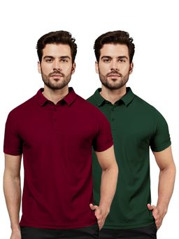FREECULTR - Classic Men Maroon and Green Elegant and Versatile Polo T-Shirt (Pack of 2)