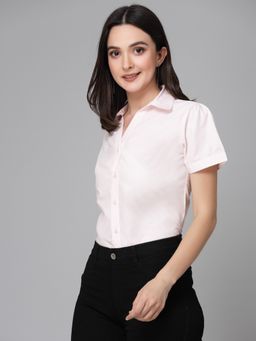 Style Quotient - Women Light Pink Cotton Blend Formal Short Sleeve Shirt