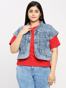 Style Quotient - Plus Women Blue Denim Smart Casual Shrug