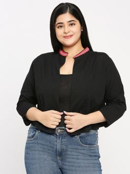 Style Quotient - Plus Women Solid Black Cotton Smart Casual Crop Shrug