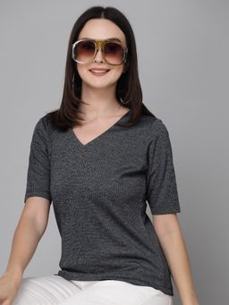 Style Quotient - Women Solid Grey Polyknit Smart Casual Top