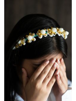 Choko - Kids Summer Bloom Crystals Headband-White and Gold