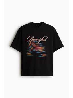 H&M - Men Black Loose Fit Printed T-Shirt
