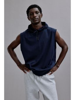 H&M - Men Blue Regular Fit Sleeveless Sports Hoodie With Drymovea