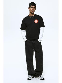 H&M - Men Black Loose Fit Printed T-Shirt