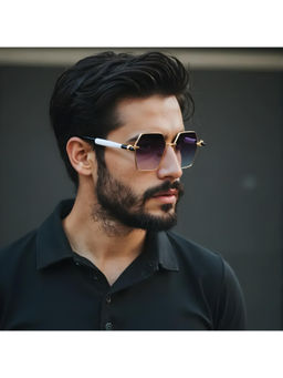 TED SMITH - Unisex Grey Lens & Gold-Toned Hexagon Sunglasses