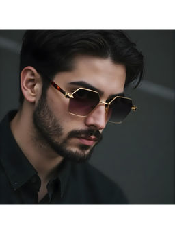 TED SMITH - Unisex Brown Lens & Gold-Toned Hexagon Sunglasses