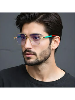 TED SMITH - Unisex Purple Lens & Gold-Toned Hexagon Sunglasses