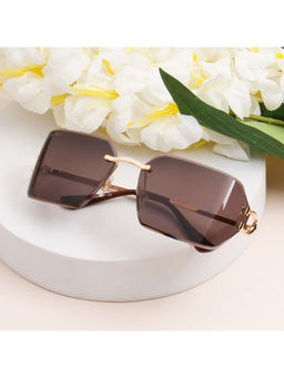 TED SMITH - Unisex Brown Lens & Gold-Toned Rectangle Sunglasses