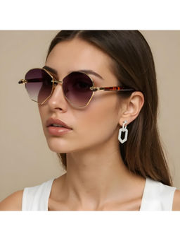 TED SMITH - Unisex Brown Lens & Gold-Toned Hexagon Sunglasses