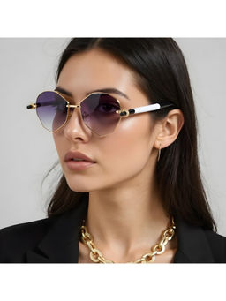 TED SMITH - Unisex Grey Lens & Gold-Toned Hexagon Sunglasses