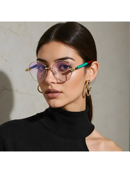 TED SMITH - Unisex Purple Lens & Gold-Toned Hexagon Sunglasses