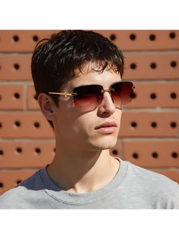 TED SMITH - Unisex Brown Lens & Gold-Toned Rectangle Sunglasses