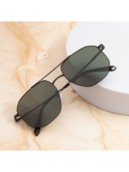 TED SMITH - Unisex Black-Green Metal Polarized Lens Hexagon Sunglasses