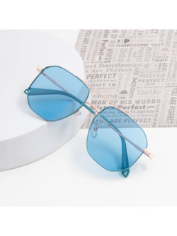 TED SMITH - Unisex Gold-Blue Metal Polarized Lens Hexagon Sunglasses