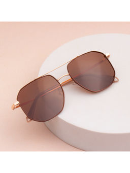 TED SMITH - Unisex Gold-Brown Polarized Lens Metal Hexagon Sunglasses