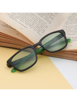 TED SMITH - Unisex Green Lens & Black Square Sunglasses