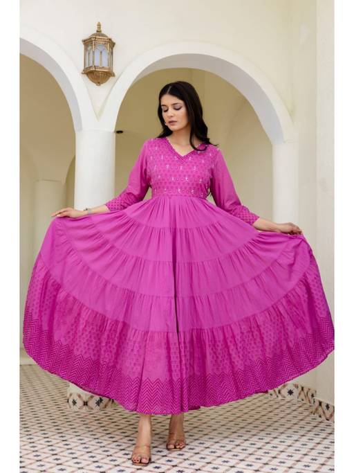 Buy Autumnlane Mahua Hot Pink Cotton Dress (S) Online