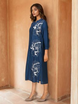 Autumnlane - Sharanya Indi Embroidery Blue Cotton Dress