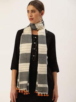 ArtEastri - White Cotton Striped Stole