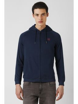Van Heusen - Men Navy Blue Solid Hooded Neck Hoodie