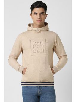 Van Heusen - Men Beige Solid Hooded Neck Hoodie