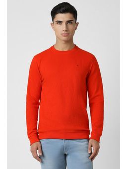 Van Heusen - Men Red Textured Crew Neck Sweatshirt