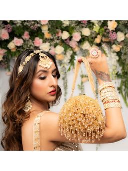 Nayaab by Sonia - Gold Pristine Lattice Frame Aurum Clutched with Detached Handle