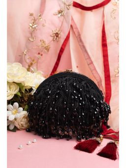 Nayaab by Sonia - Black Pristine Lattice Frame Eclipse Clutched with Detached Handle