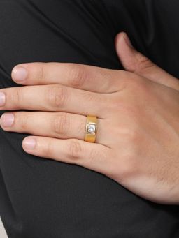 Zavya - Radiant Gold Glow 925 Sterling Silver Ring with Cubic Zirconia for Him